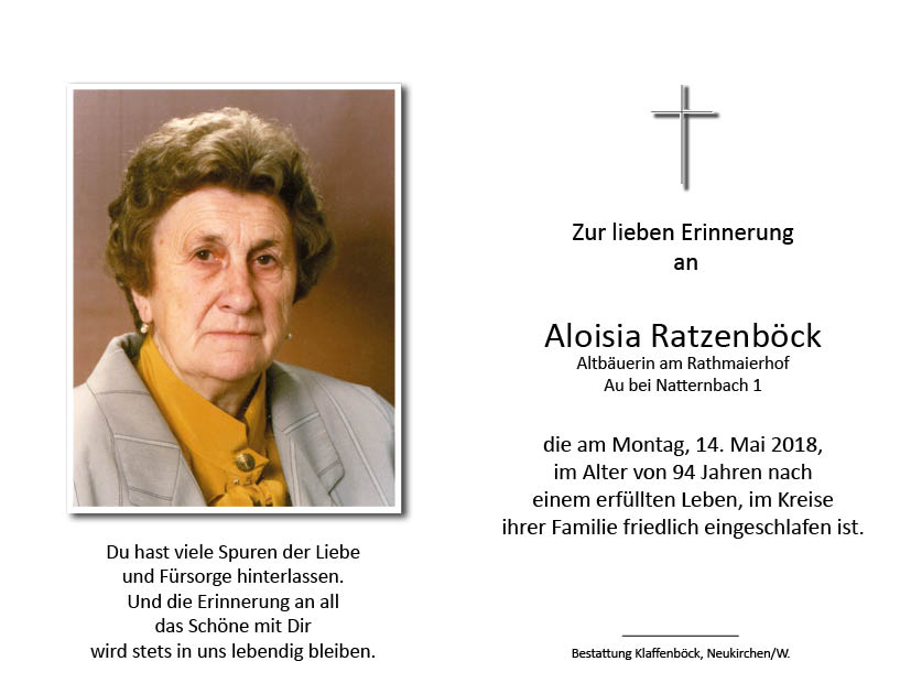 Aloisia  Ratzenböck vlg. Rathmaier